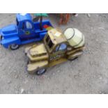 Yellow, Tin, Truck w/Whikey Barrel, 23'' Long ''Jack Daniels''