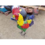 3' Tall, Welded, Tin, Coloful Rooster