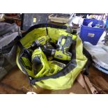 Bag of Ryobi 18 Volt Battery Tools & Charger, NO BATTERIES, Includes: Flashlight, Drill, 1/4''