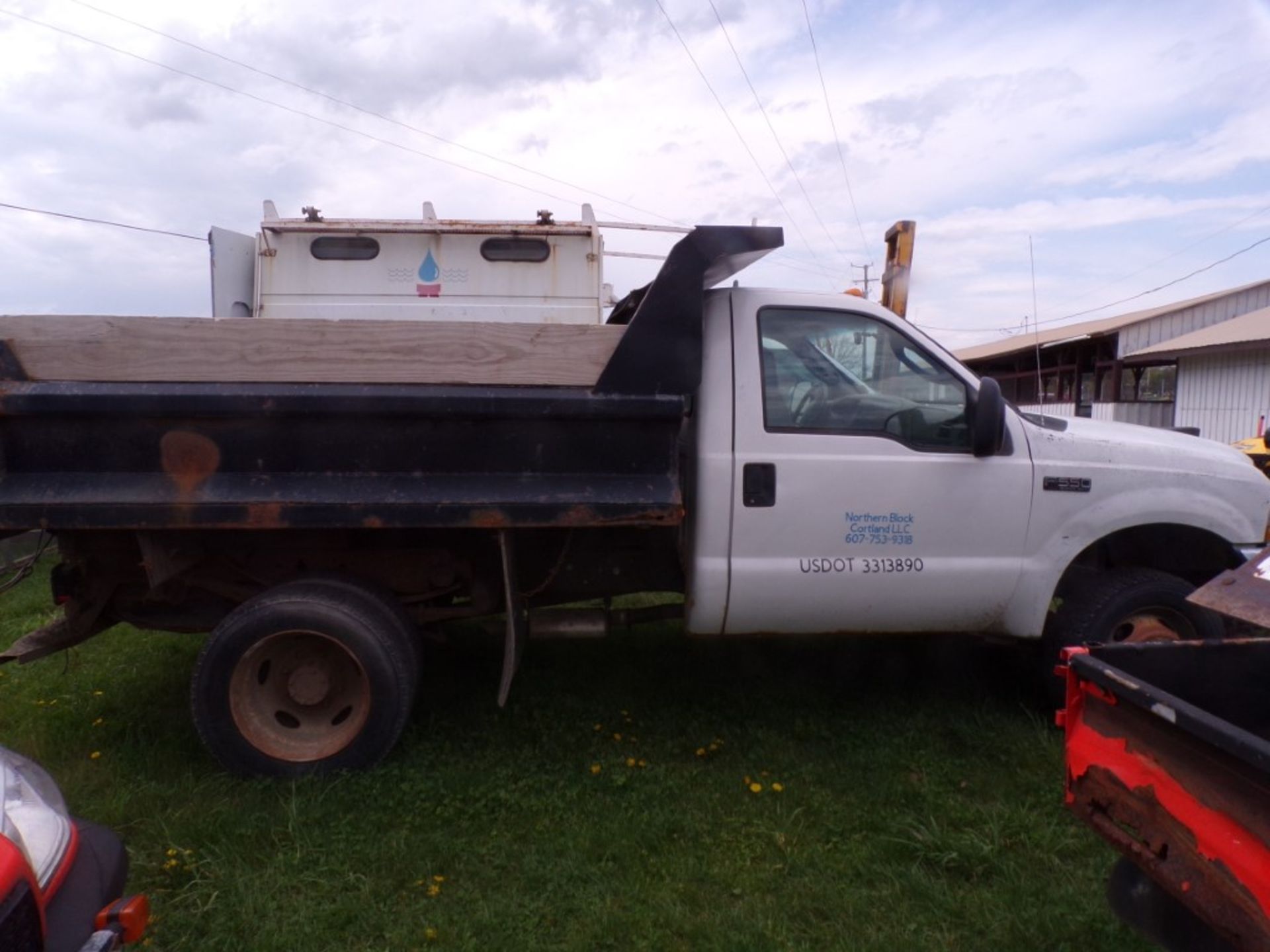 2004 Ford F550 Reg. Cab Dump Truck, 4 WD, Auto, Gas, EZ-V Plow by Fisher, Vin. # 1FDAF57S14ED46294 -