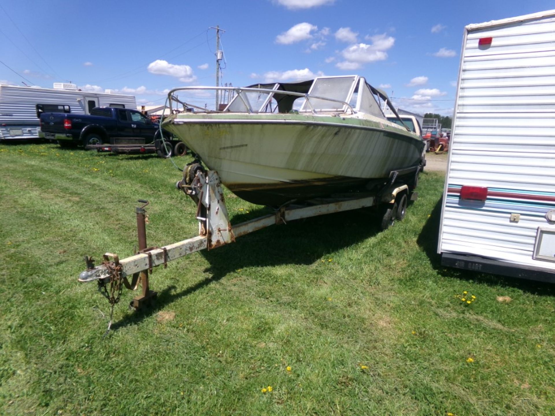 Glastron Closed Bow Fiberglass Boat, Inboard Inline 6 On Tandem Axle Trailer - NO PAPERWORK ON