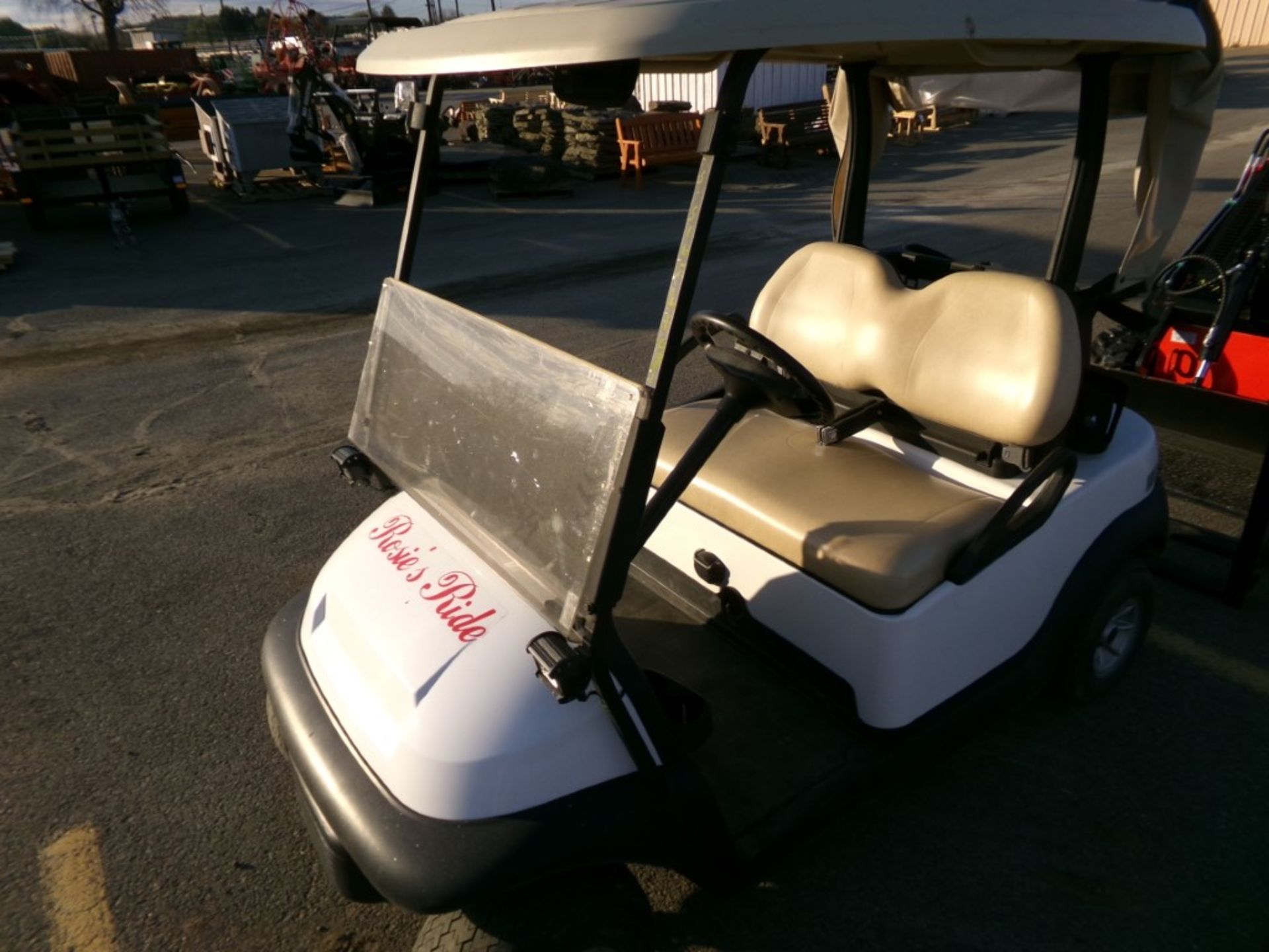 White Club Car Electric Golf Cart, Canopy, Windshield, Bag Holder, Charger Under the Seat (5165)
