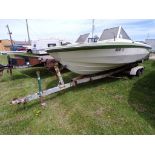 Glastron Closed Bow Fiberglass Boat on Tandem Axle Trailer, 302 Evinrude In Board V-8 (6024)