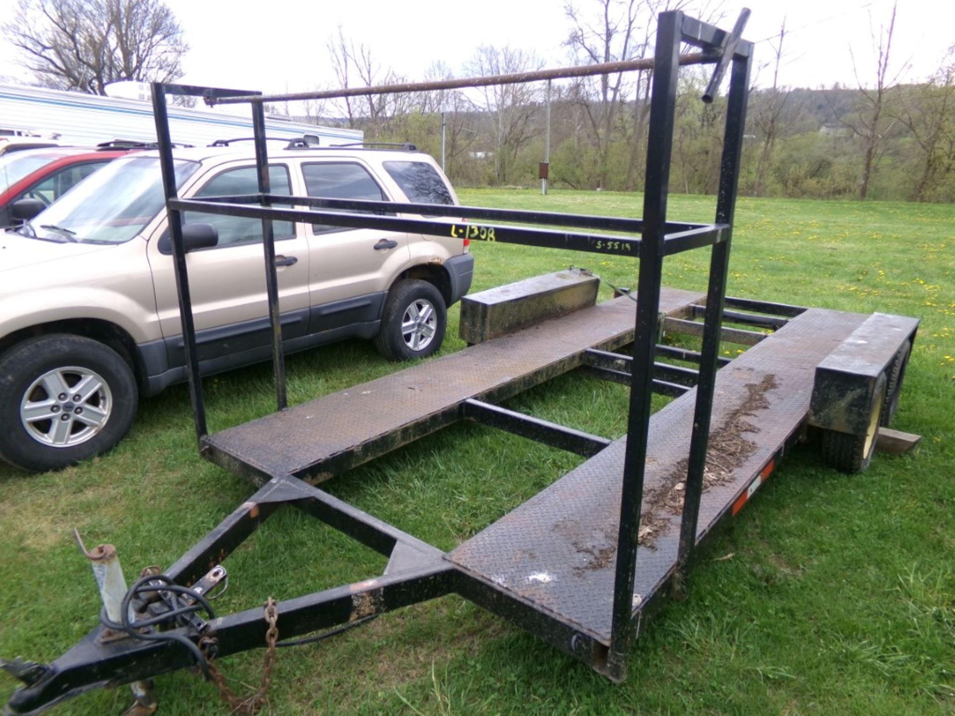 16' Homemade Car Trailer w/Tire Rack, Tandem Axle, Wide 5 Wheels - NO TITLE (5519)