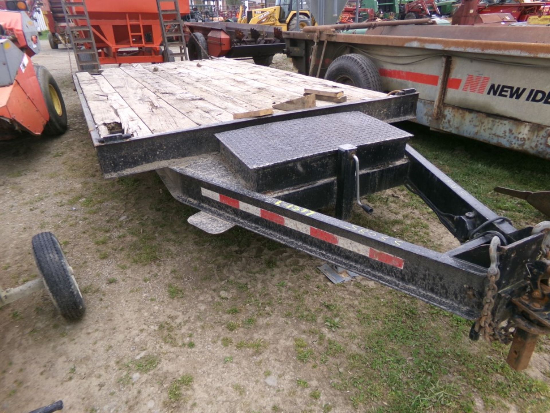 1985 Custom Tandem Axle Deck Over Trailer with Drop Down Ramps, Tongue Tool Box, Pintle Hitch, 14,