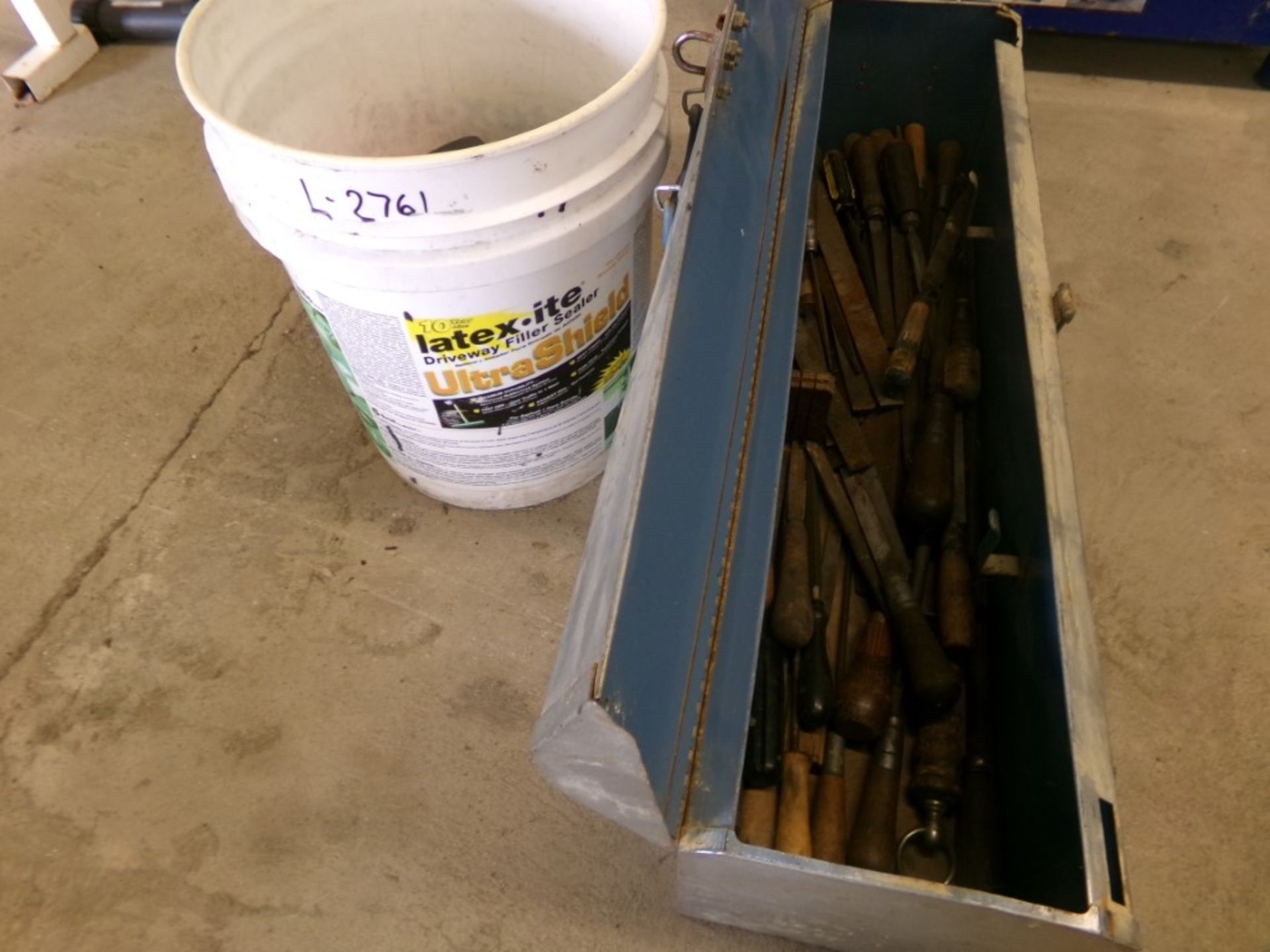 Bucket with Grinder Discs and Tool Box with Files (2761)