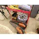 Roller Cart, Roto Zip in Case, Wheel Covers, Extension Cord and (2) Echo Leaf Blowers (3050)