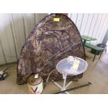 Ice Fishing Tent, Valvoline Can, Saw and Floor Fan (2840)