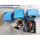 (3) Makita Bags with Cordless Tools, Box with Power Tools and Bucket of Trowels (3037)