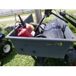 Large Black Yard Cart w/Small Spreader, Small Sprayer, Gas Can (5885)