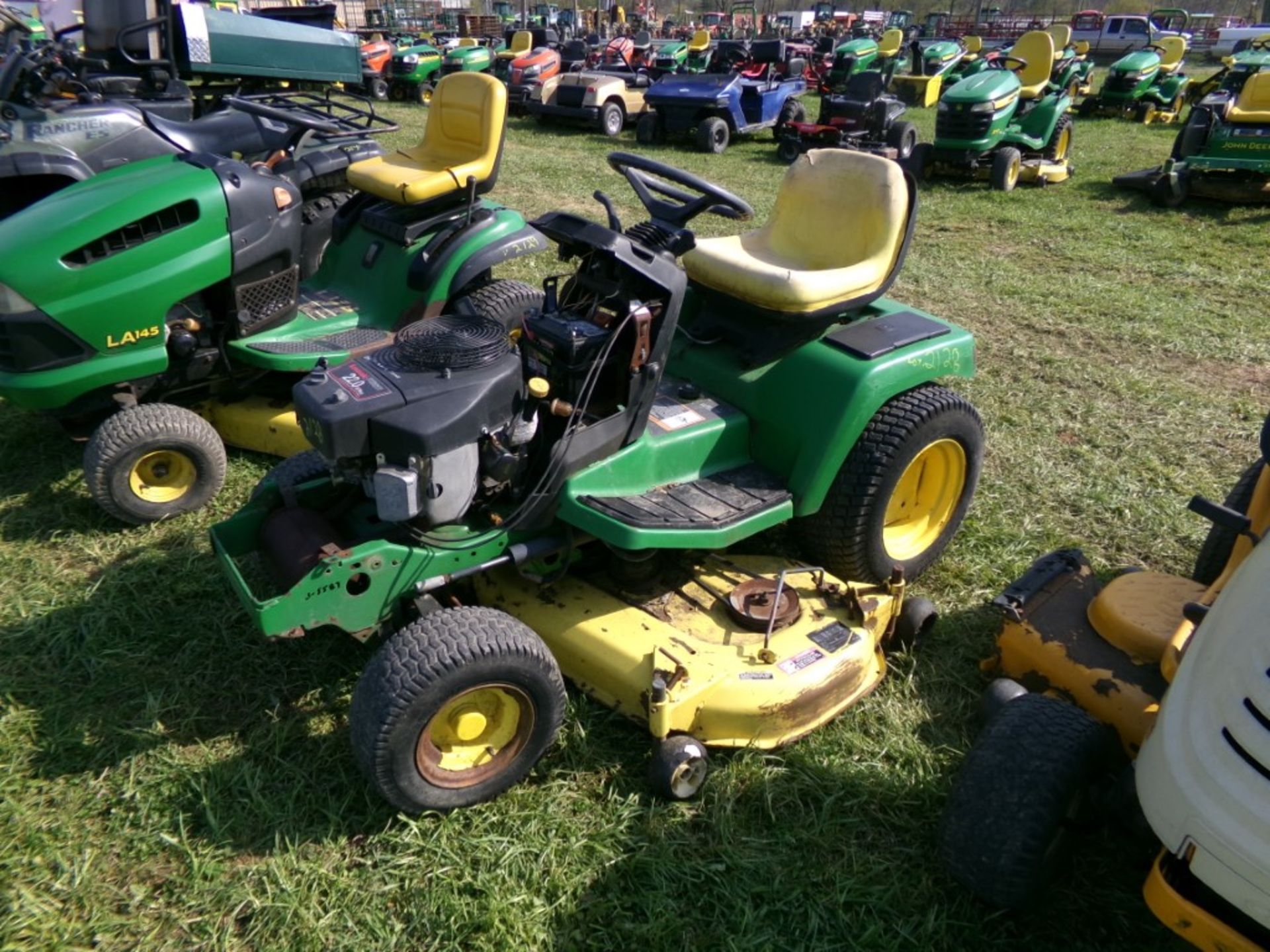 John Deere GX345 Garden Tractor w/ 54'' Deck, NO HOOD, Kawi 22 Hp Twin Cyl. Eng., Hyd. Drive,