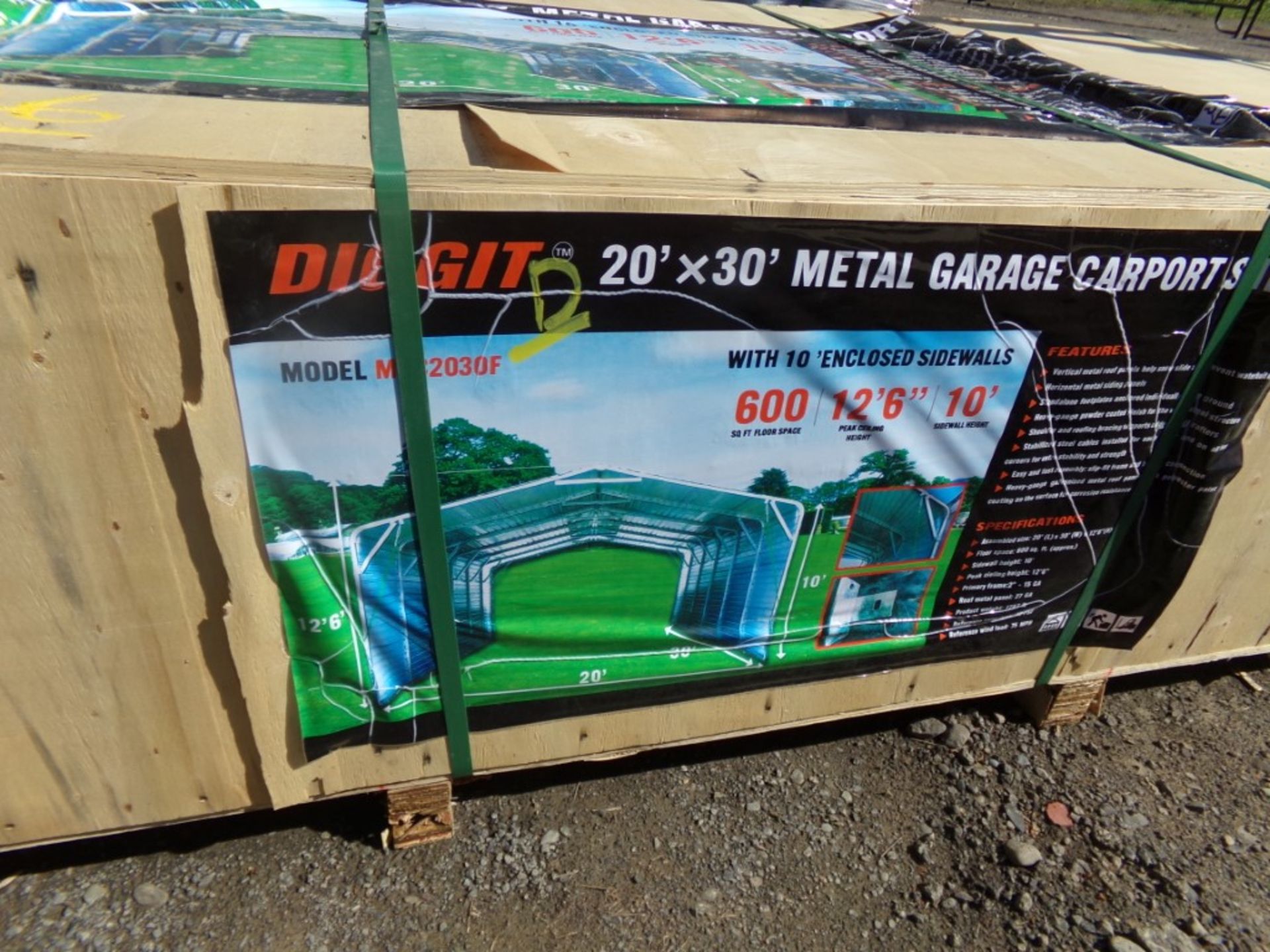 New Diggit 20' x 30' Metal Garage/Carport/Shed, 12'6'' Tall with 10' Sidewalls - Bild 2 aus 2