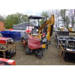 New Yellow AGT Industrial H15 Mini Excavator with Canopy, Stationary Thumb and Grader Blade, Gas