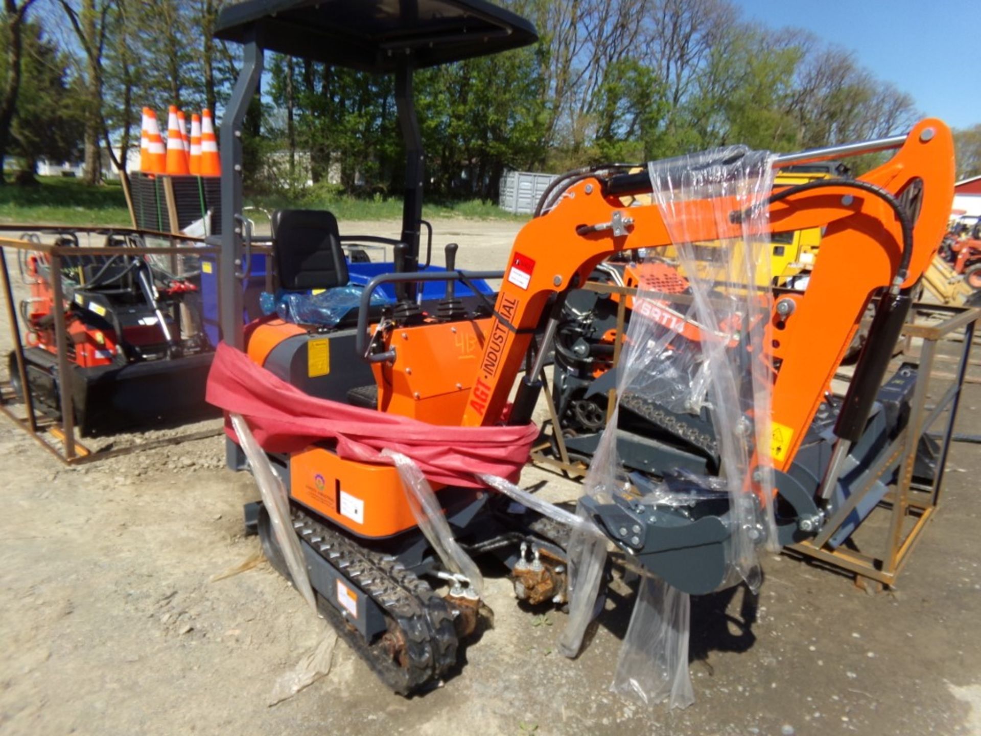 New AGT Industrial LH12R Mini Excavator with 16'' Bucket and Canopy, Stationary Thumb, Grader Blade