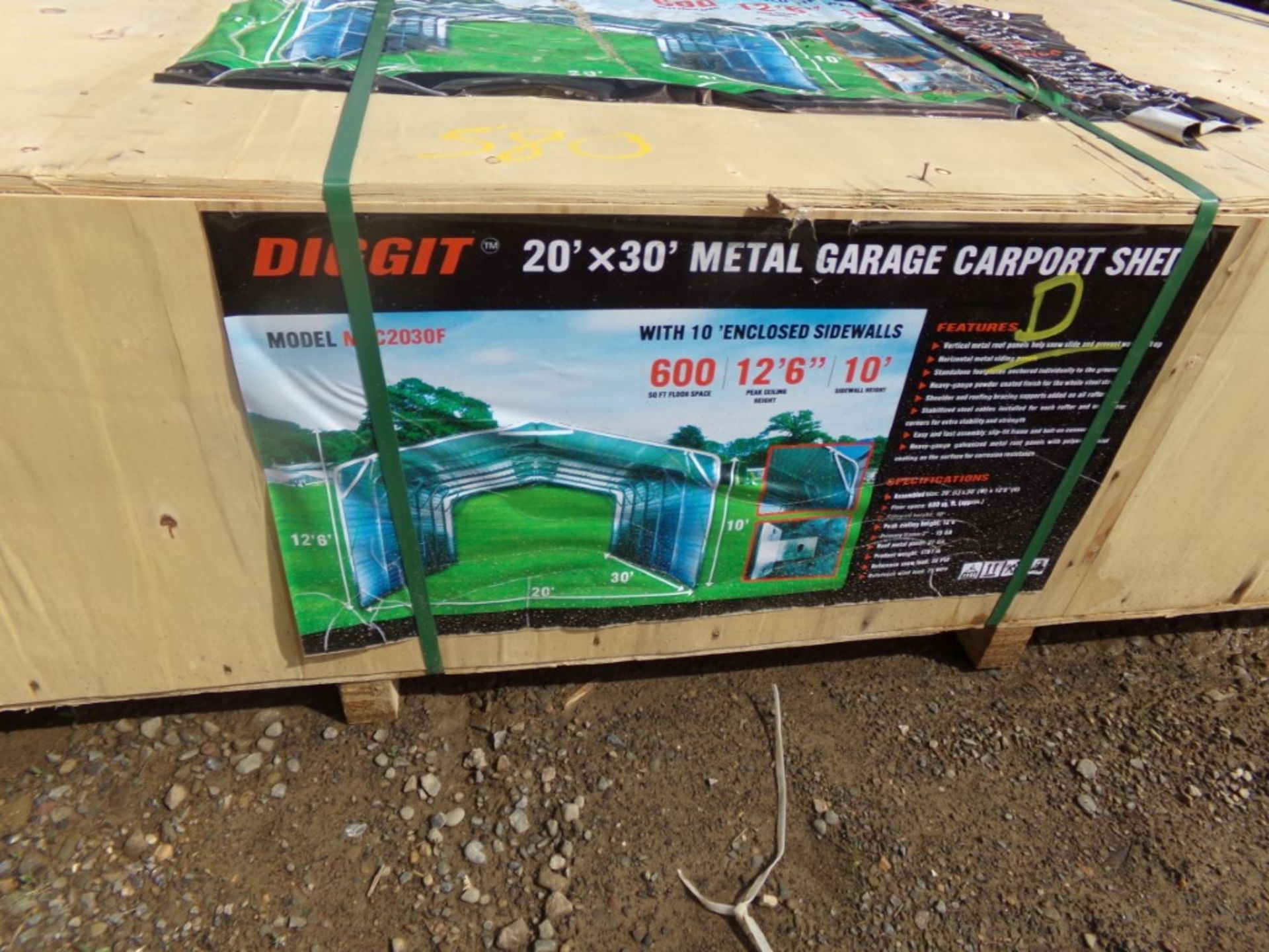 New Diggit 20' x 30' Metal Garage/Carport/Shed with 10' Sidewalls and 12'6'' Center - Image 2 of 2