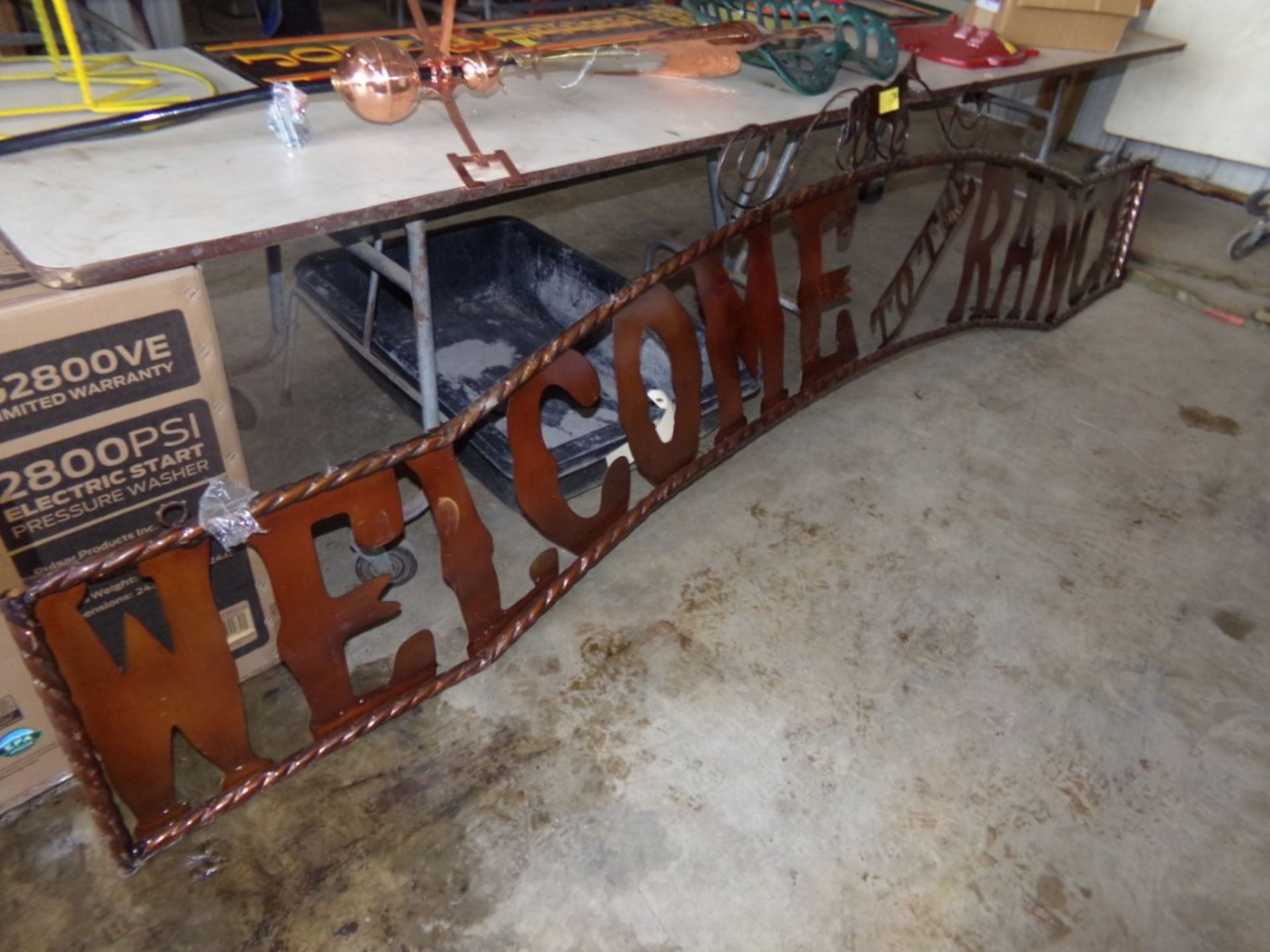 ''Welcome To The Ranch'' Copper Colored Tin Sign, 10' x 2' - 3' Tall - Real Neat