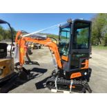 New AGT Industrial QH13R Full Cab Mini Excavator with Stationary Thumb, Grader Blade and Gas Engine