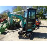 New AGT Industrial QH13R Mini Excavator with Full Cab, Stationary Thumb, Grader Blade, Gas Engine,
