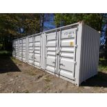 New 40' Off White Storage Container with (4) Side Access Doors, Barn Door on 1 End, Cont#
