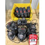 (4) BOSCH LITHIUM ION 12V MAX CORDLESS DRILLS, (12) BATTERIES, AND (5) CHARGERS