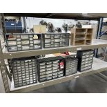 PLASTIC PARTS DRAWERS, AND SMEALL WOOD SHELF UNIT, (6)