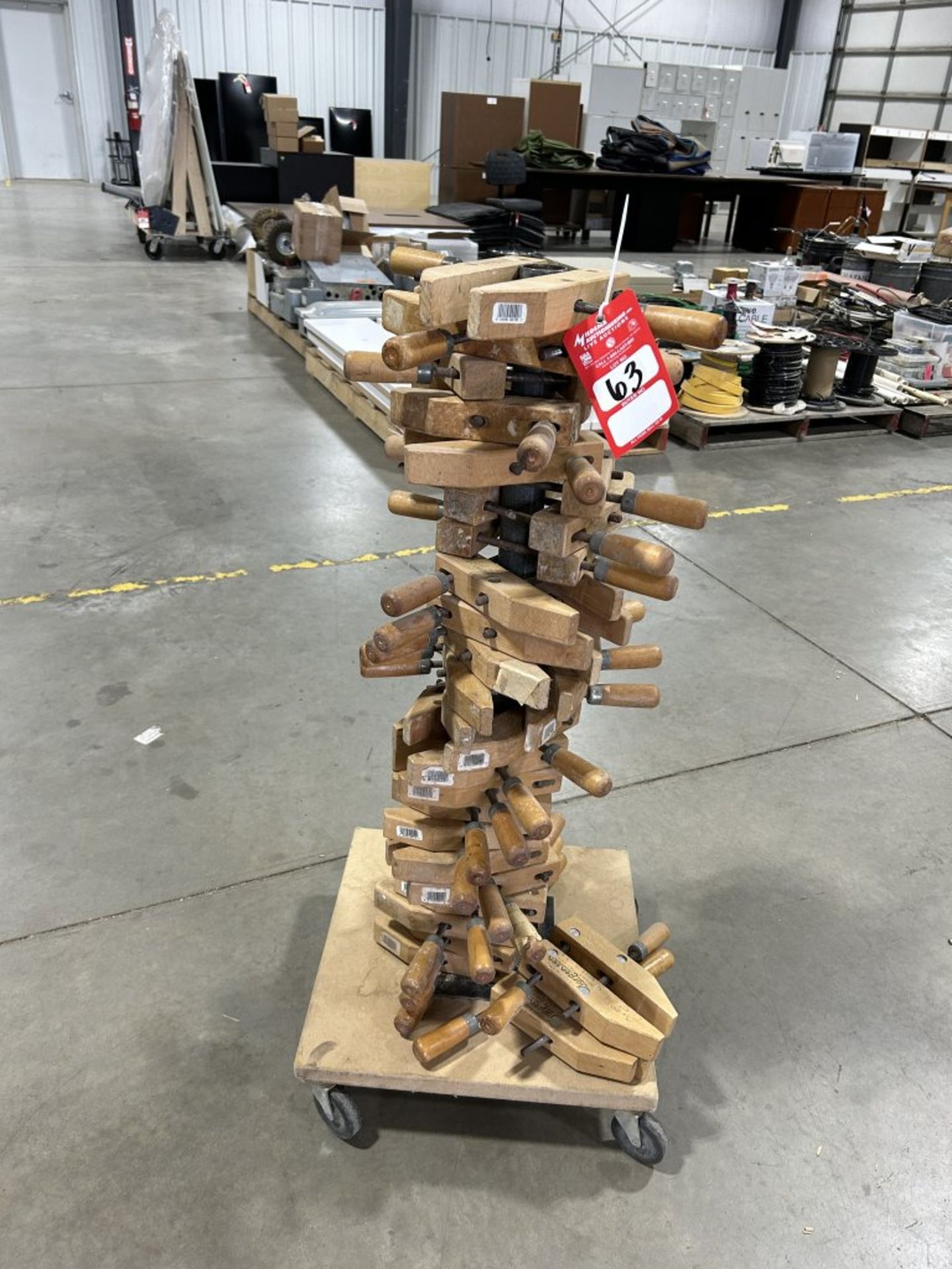 JORGENSEN WOOD CLAMPS WITH CLAMP RACK ON CASTERS (26)