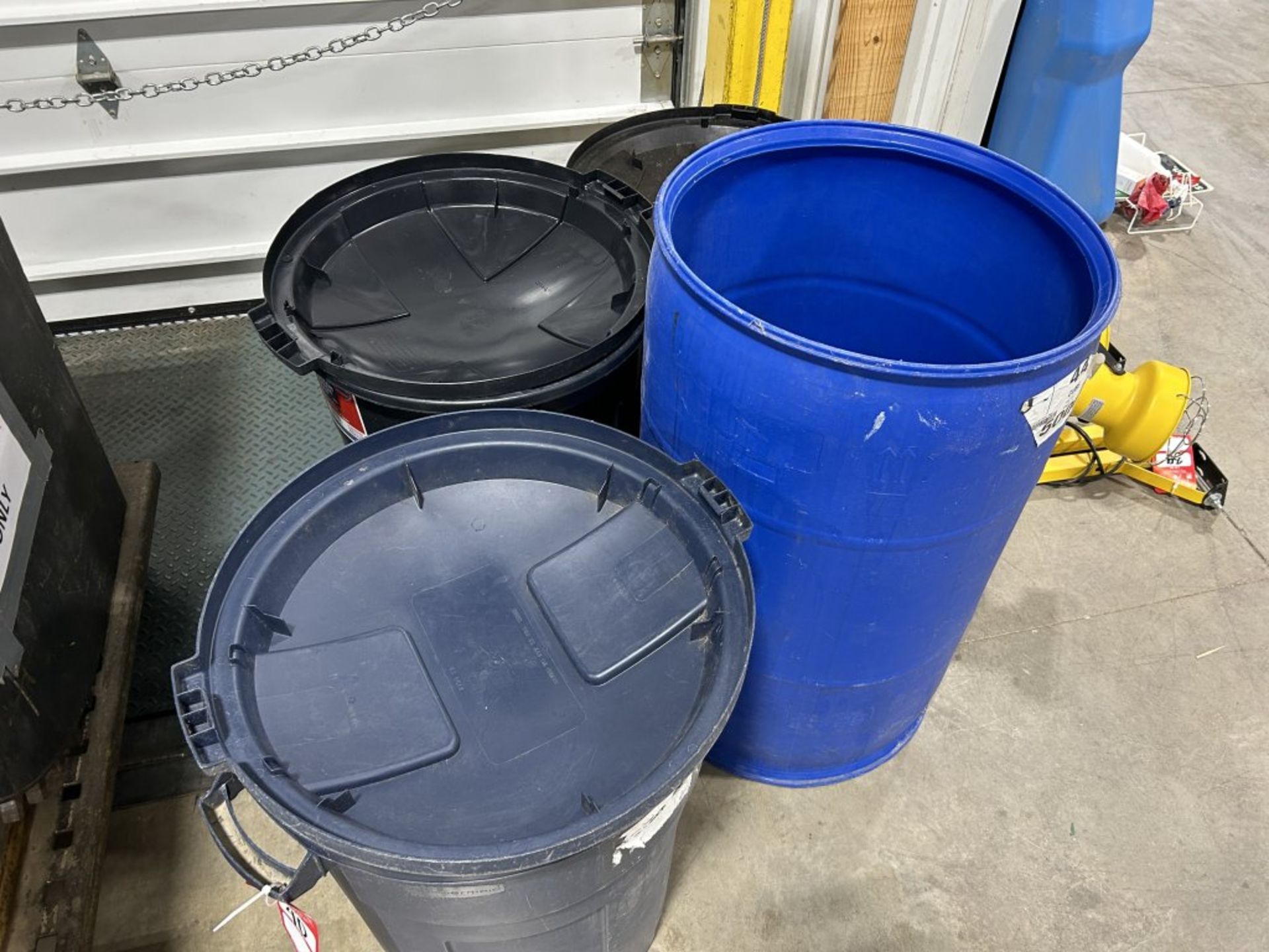 LARGE BARRELS AND PLASTIC TRASH CANS, (4) - Image 2 of 7