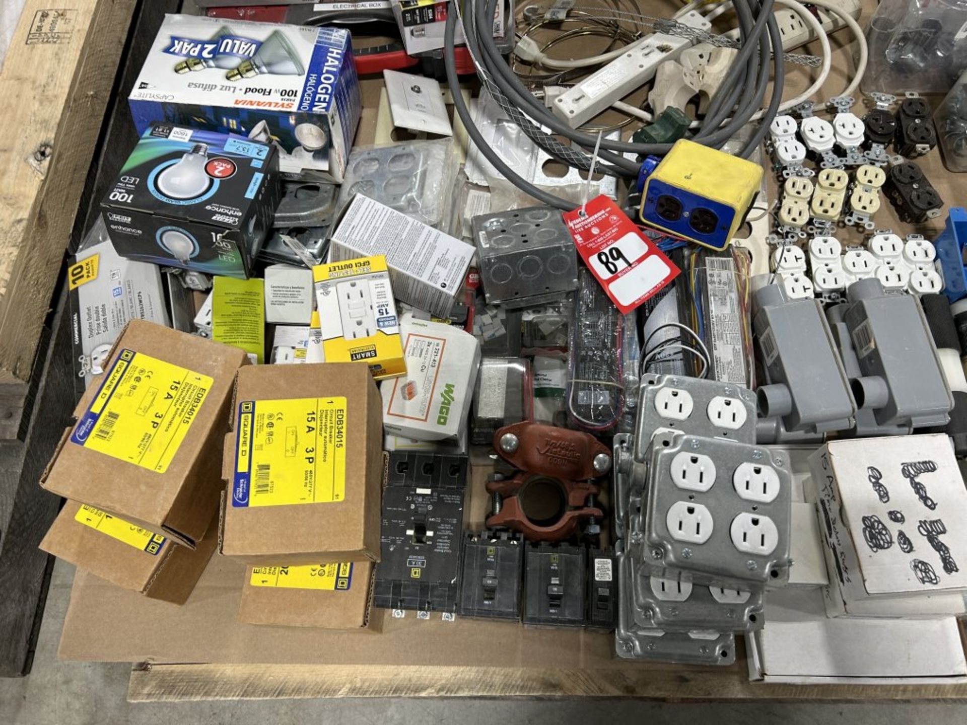 LARGE PALLET FULL OF ASSORTED FUSES, SWITCHES, OUTLETS, LIGHT BULBS, SPRINGS, ETC. - Image 3 of 7
