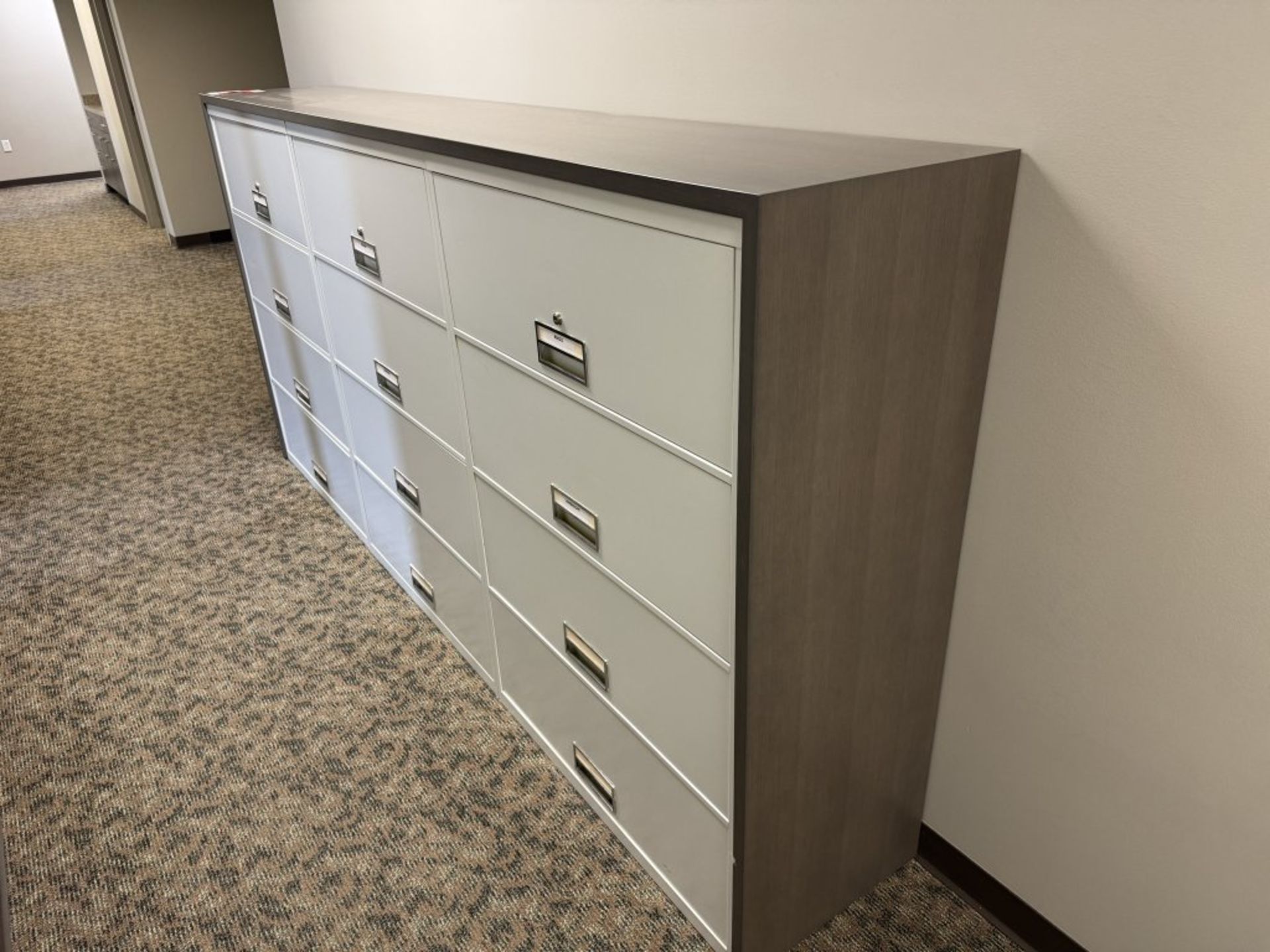 (3) 4-DRAWER FILE CABINETS WITH WRAP AROUND CASE BOARD, 110''W X 18-1/2'' D X 53-1/2''T - Image 2 of 5