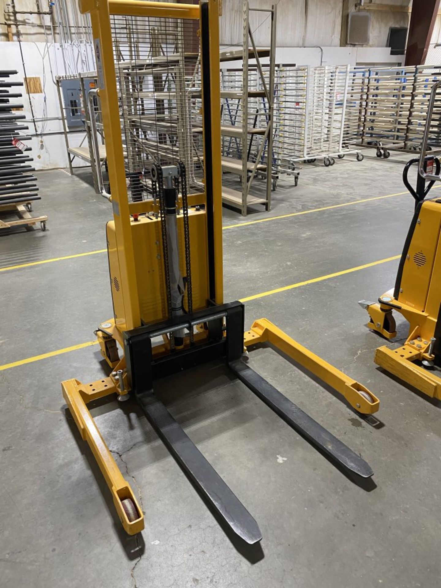 ULINE H-5439 STRADDLE STACKER ELECTRIC FORKLIFT, ELECTRIC LIFT ONLY, MANUAL MOVING, 63'' LIFT - Image 3 of 15