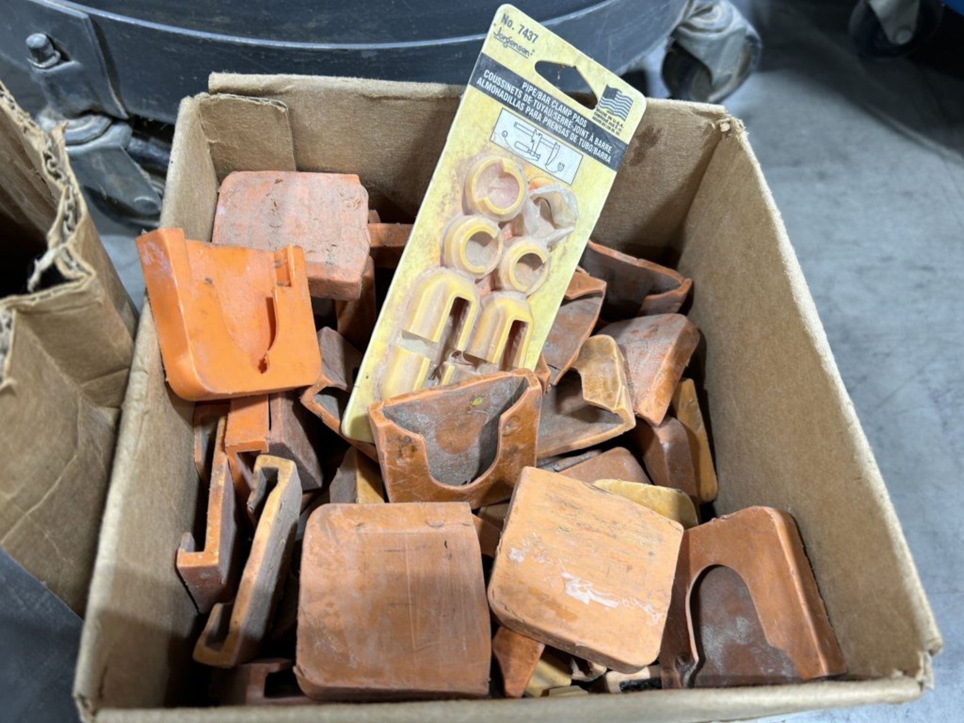 BOX OF PONY PIPE CLAMPS (WITHOUT THE PIPES, AND A BOX OF CLAMP PADS - Image 2 of 3