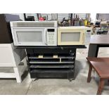 GOLDSTAR 30'' X 15'' MICROWAVE, PANASONIC 22'' X 16'' MICROWAVE, AND ROLL-AROUND MATERIAL CART