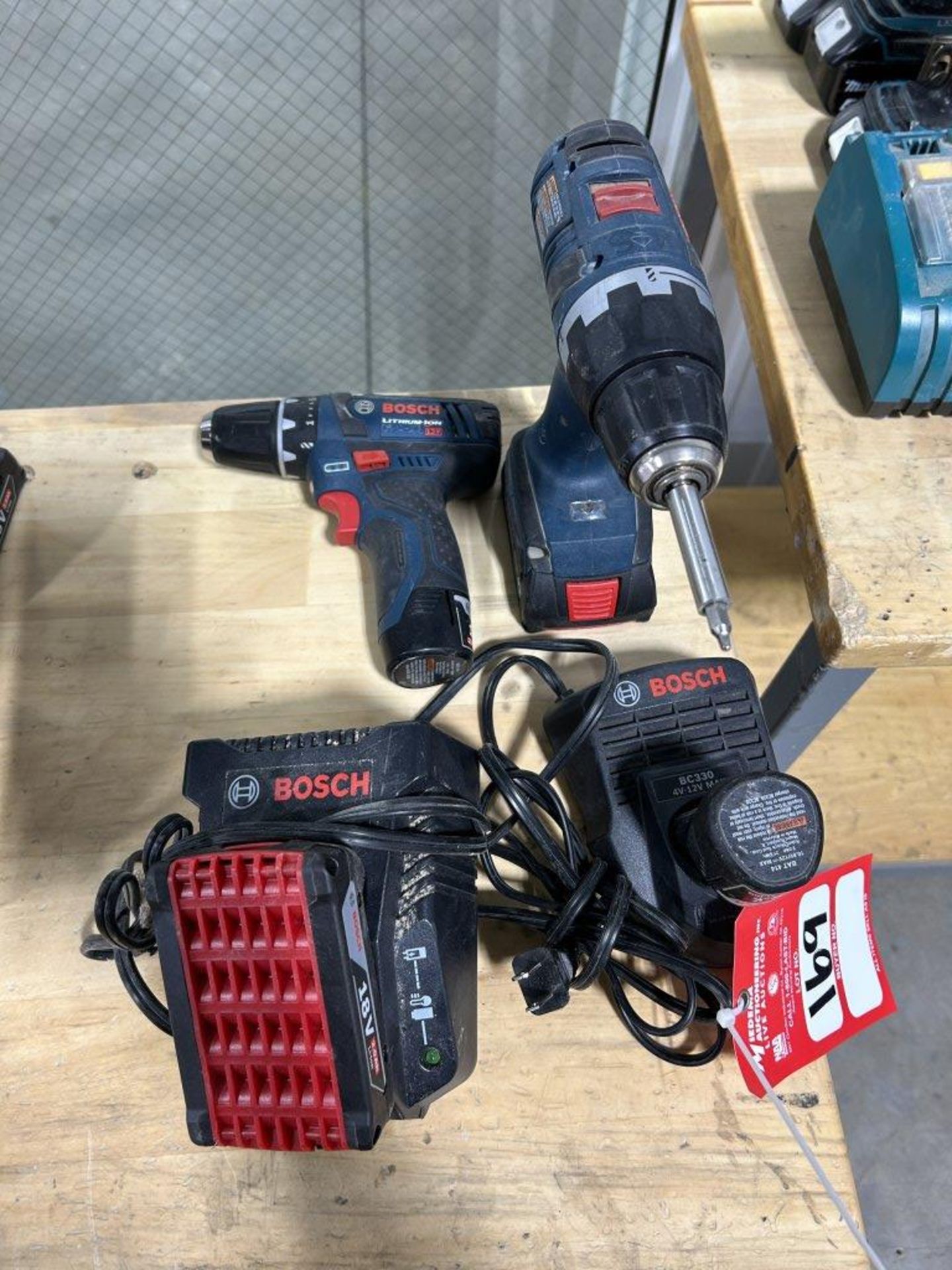 BOSCH LITHIUM ION 18V & 12V CORDLESS DRILLS, EACH WITH 2 BATTERIES AND CHARGER