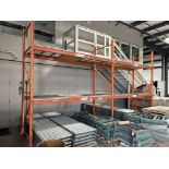 PALLET RACKING SECTION, (3) 12'T X 4'D UPRIGHTS, (8) 10' WIDE CROSSBEAMS, (8) METAL MESH SECTIONS