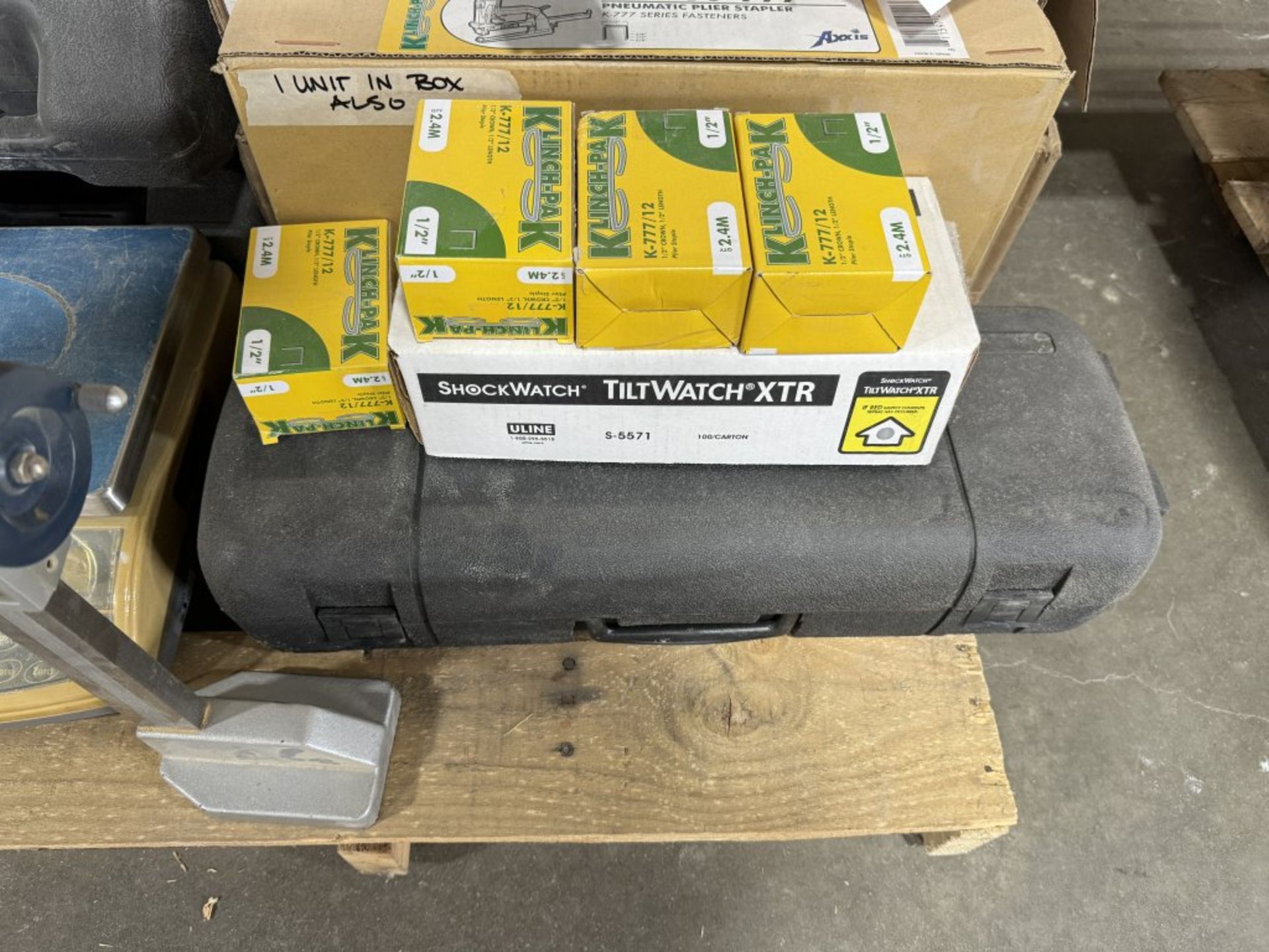 PALLET OF ASSORTED SCALES, STAPLES, (2) STAPLE GUNS, EMPTY CASES, ETC. - Image 5 of 6