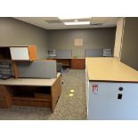 CONTENTS OF OFFICE AREA INCLUDING LARGE CABINET, (4) WORK STATIONS, SMALL TABLE, ETC. (COPIER NOT
