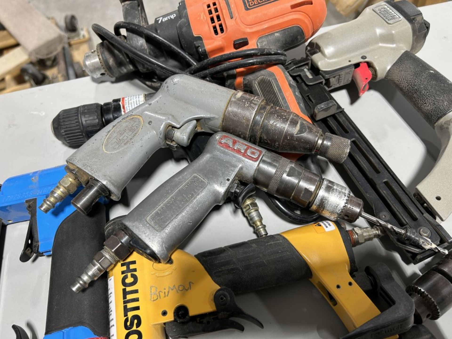 LOT OF ASSORTED PNEUMATIC NAILERS, DRILLS, BLACK & DECKER CORDED 7-AMP DRILL - Image 2 of 6