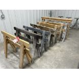 ASSORTED SAWHORSES AND WOODEN BENCH