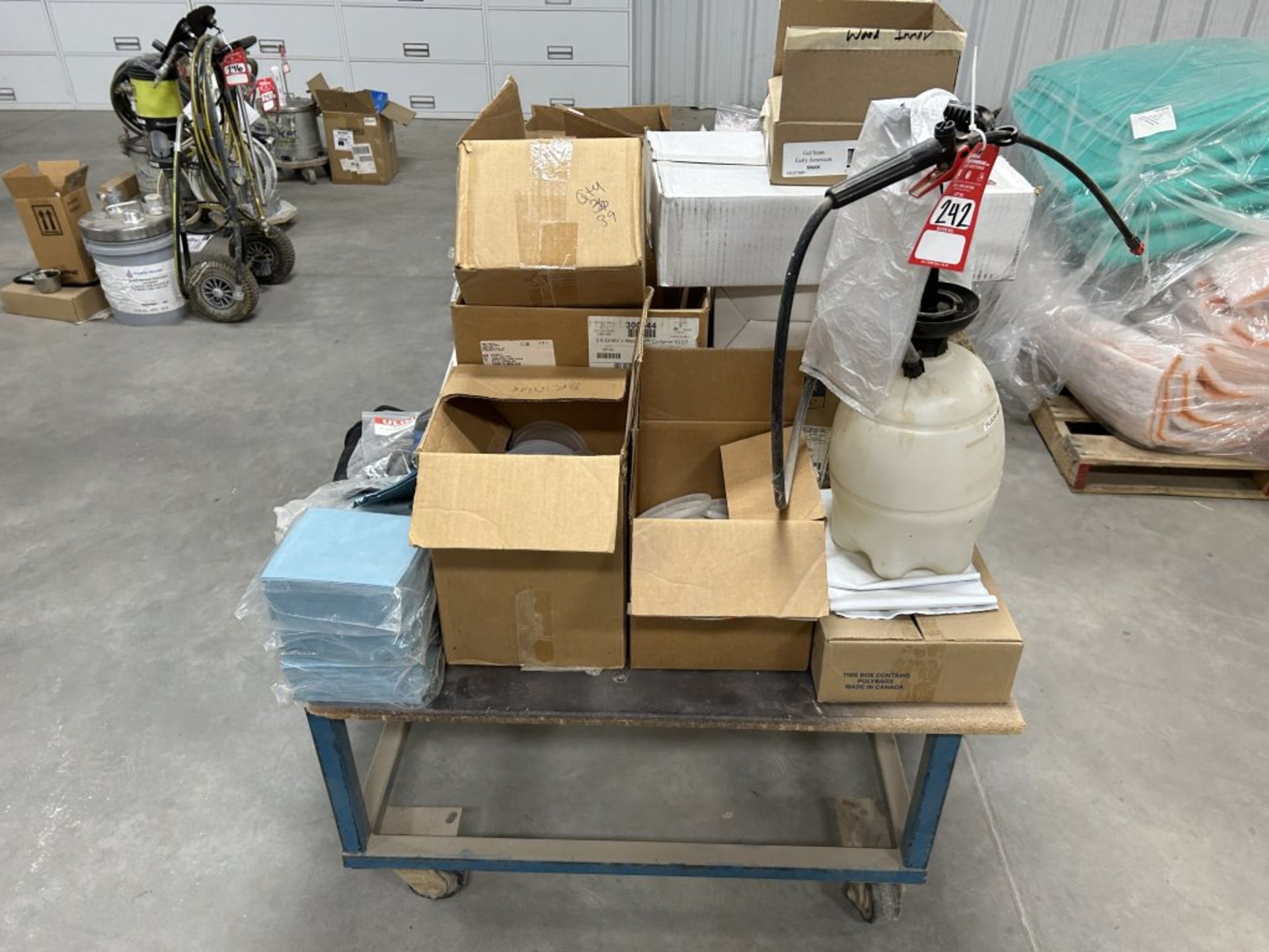 ROLLING CART WITH ASSORTED PAINTING SUPPLIES