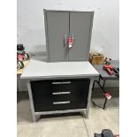 40'' X 33'' 3-DRAWER SHOP TABLE/CABINET WITH 28'' X 9-1/2'' X 30'' T 2-DOOR METAL CABINET