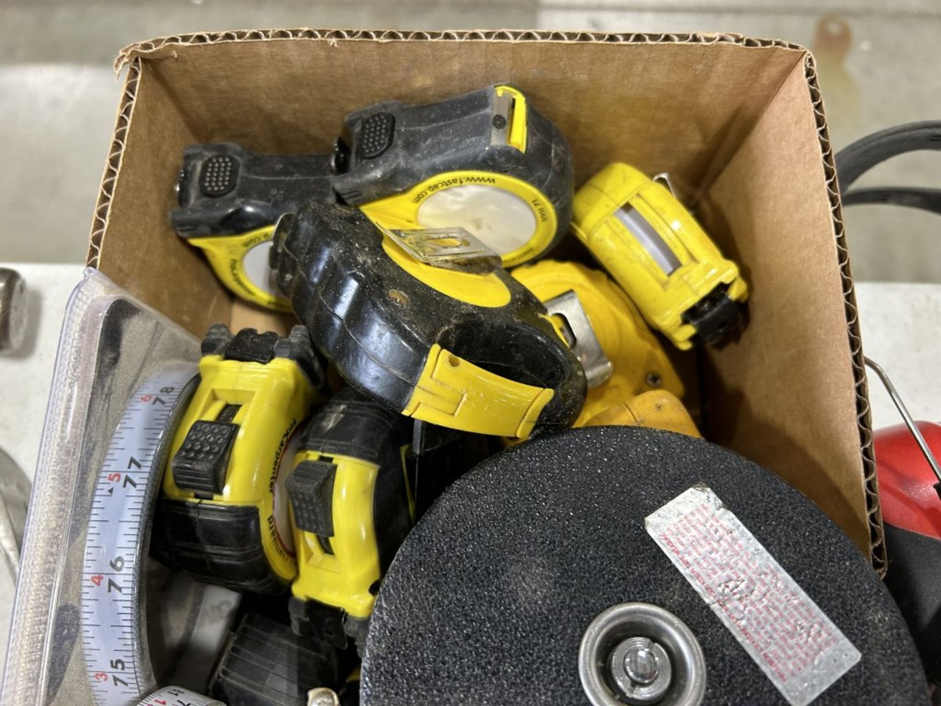 BOX OF APPROX. (20) TAPE MEASURES, (2) EAR MUFFS - Image 3 of 3