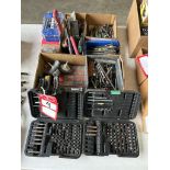 ASSORTED HAND TOOLS AND DRILL BITS, SCRAPERS, FILES, ETC.