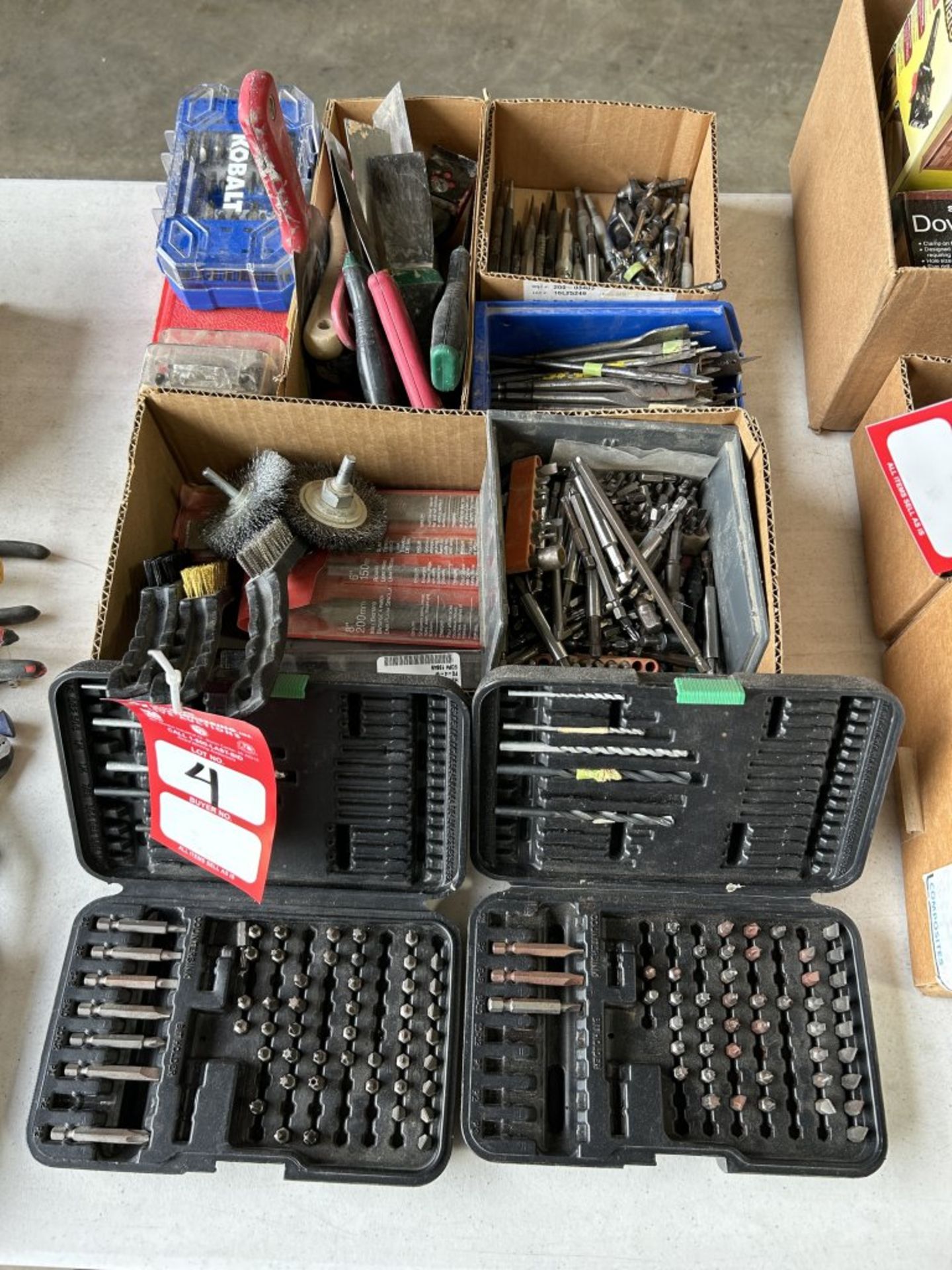 ASSORTED HAND TOOLS AND DRILL BITS, SCRAPERS, FILES, ETC.