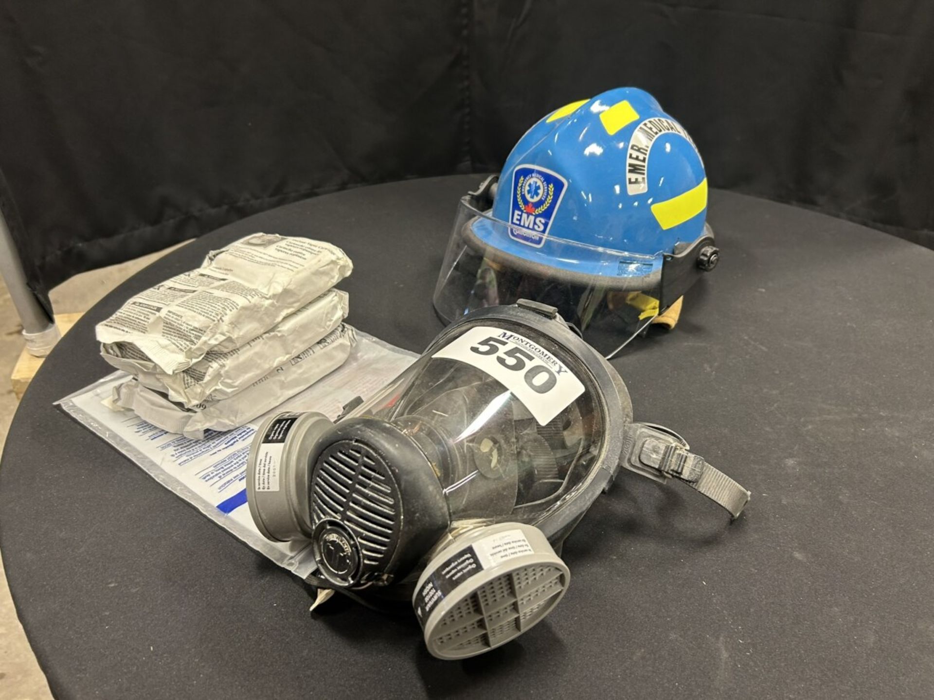 FULL FACE MASK W/ EXTRA CARTRIDGES AND HARD HAT