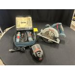 BOSCH 10.8V ELEC. SCREWDRIVER AND LIGHT W/ CHARGER, BATTERIES AND BOSCH CIRCULAR SAW (MISSING