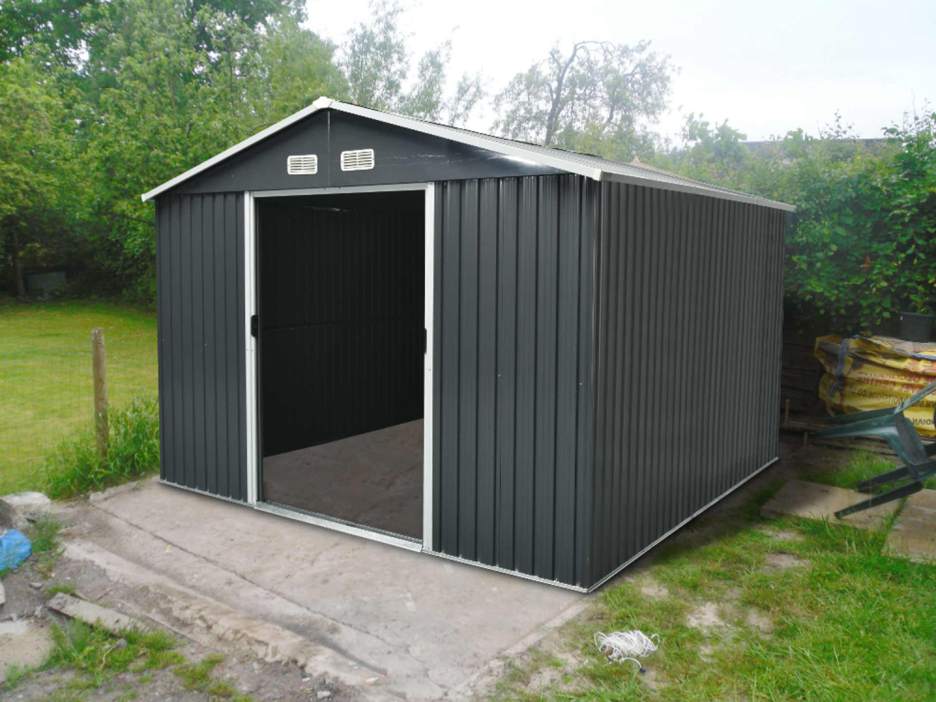 TMG-MS0810 8' X 10' GALVANIZED APEX ROOF METAL SHED, 49'' SLIDING DOOR, 29 GA CORRUGATED METAL, 67''