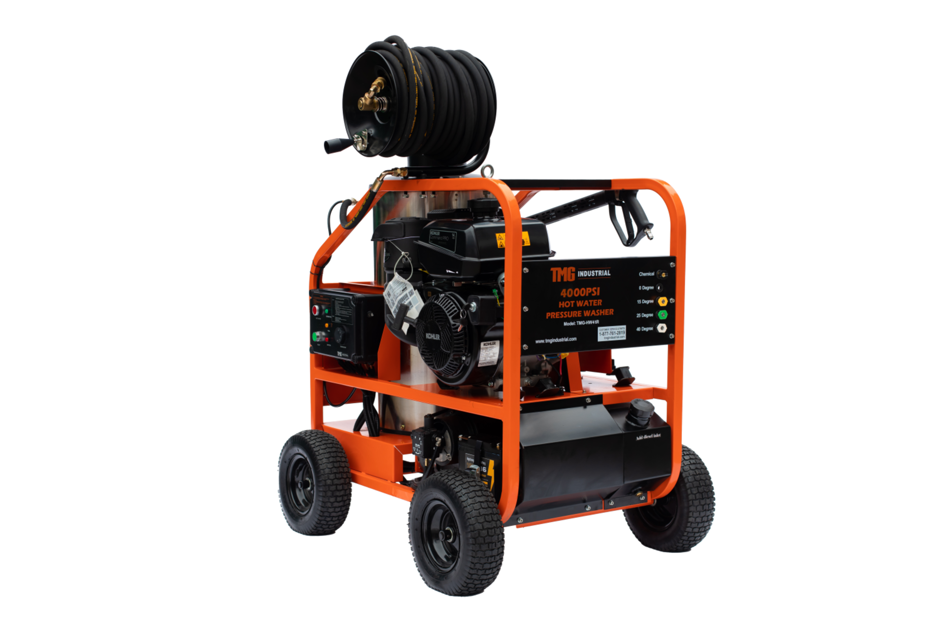 TMG-HW41R TMG INDUSTRIAL 4000 PSI HOT WATER PRESSURE WASHER WITH 100' HOSE REEL, 14 HP KOHLER - Image 7 of 20