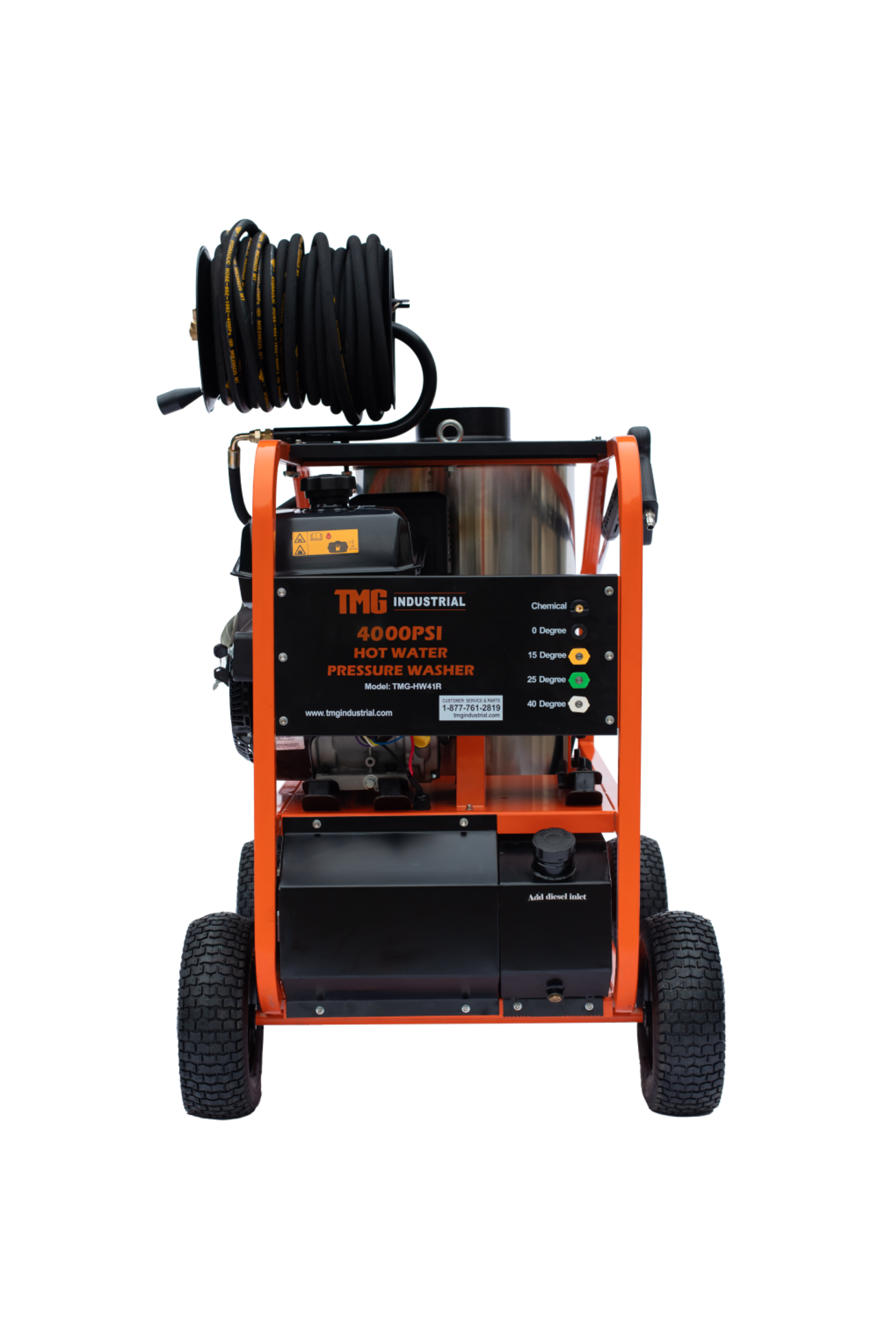 TMG-HW41R TMG INDUSTRIAL 4000 PSI HOT WATER PRESSURE WASHER WITH 100' HOSE REEL, 14 HP KOHLER