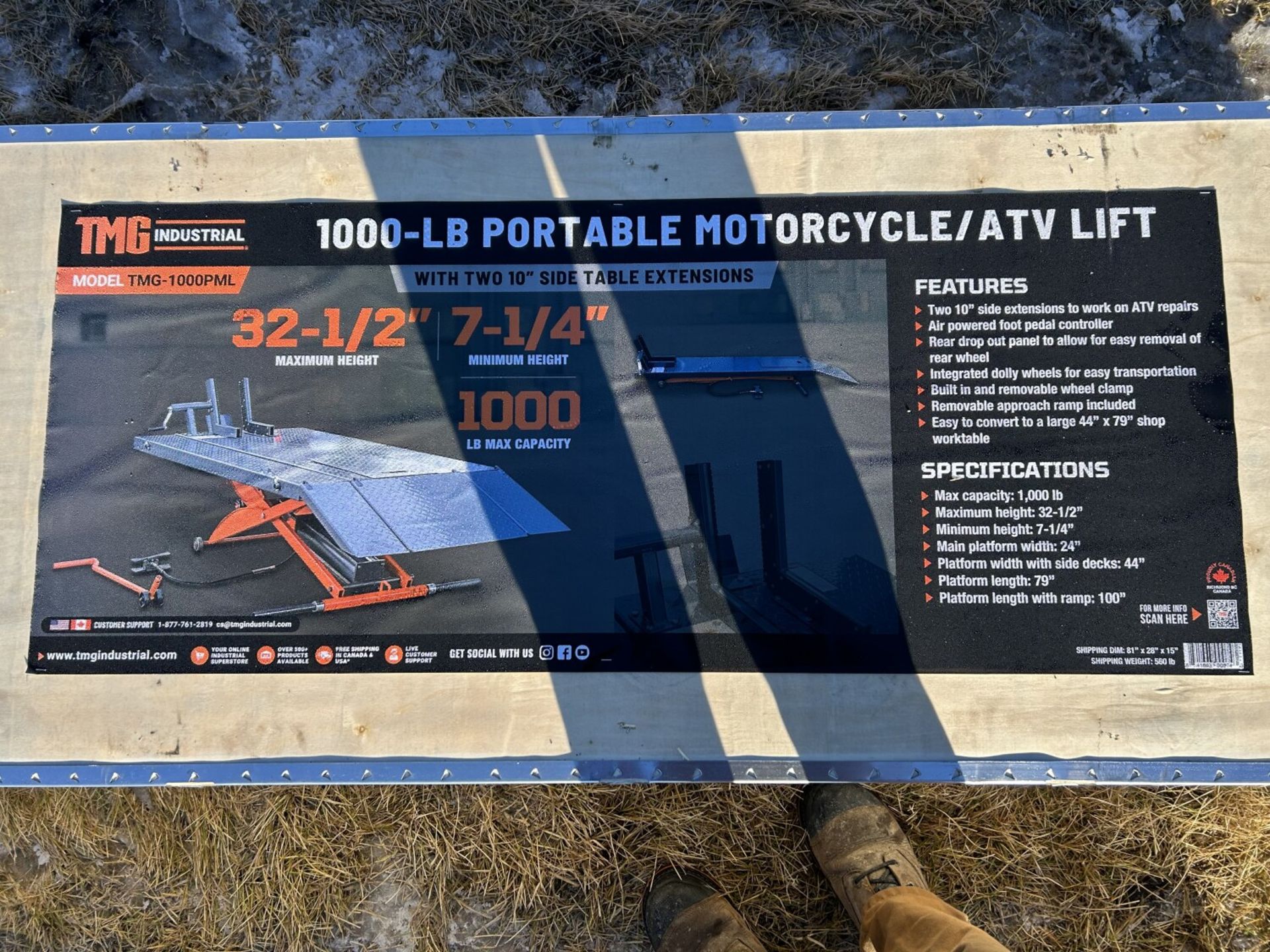TMG-1000PML AUTO: 1000-LB PORTABLE MOTORCYCLE/ATV LIFT, 40'' WORK PLATFORM, AIR OPERATING POWER - Image 6 of 6