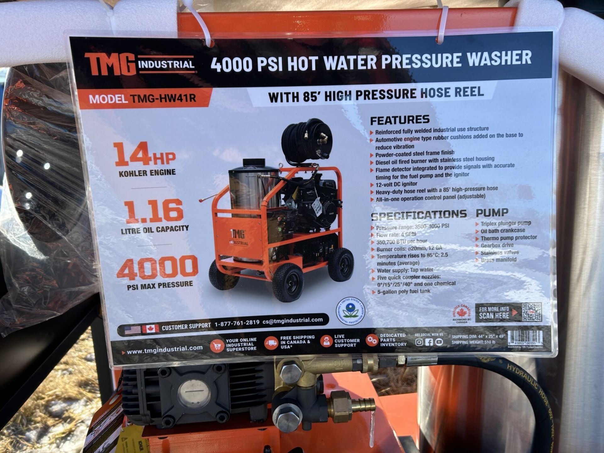 TMG-HW41R TMG INDUSTRIAL 4000 PSI HOT WATER PRESSURE WASHER WITH 100' HOSE REEL, 14 HP KOHLER - Image 20 of 20